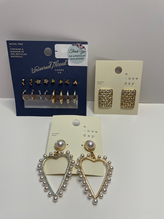 a new day Jewelry - NWT a new day Gold Heart Drop Earrings with White Pearls & 8 piece set.